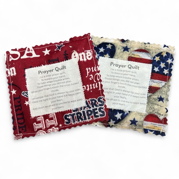 Hand Crafted Prayer Quilt Set of 2 with Uplifting Prayer and Wooden Cross Inside - Picture 1 of 15